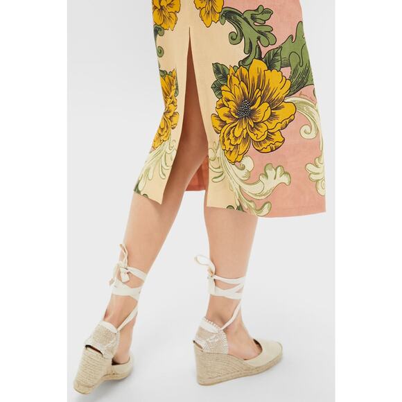 FARM RIO Delicate Flower Arabesques Short Sleeve Midi Dress NWT M Retail $280 - Picture 6 of 7